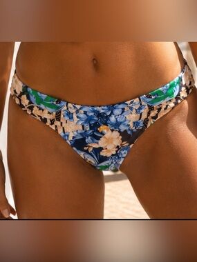 Agua Bendita Bikini Bottom M Blue Floral Designer Swimwear